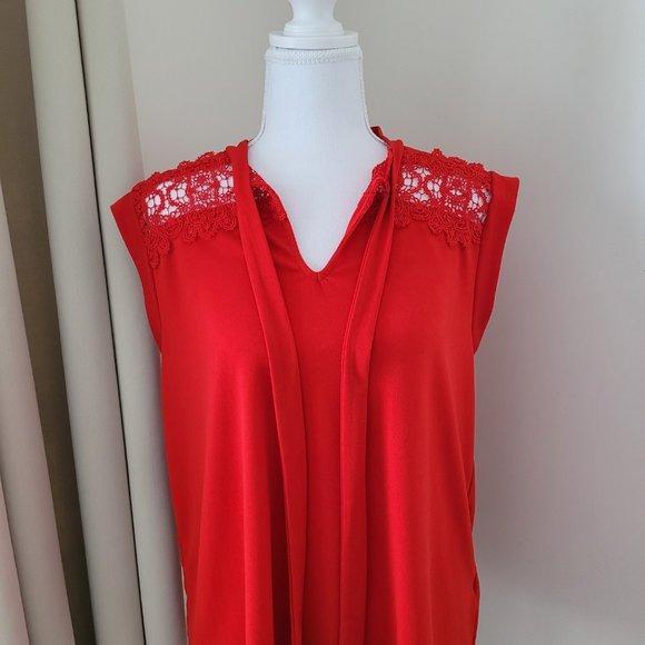 Short Sleeve Vibrant Red Blouse With Ties - Picture 7 of 11